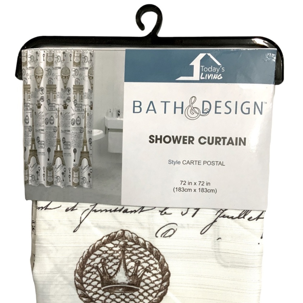 Paris Eiffel Tower Shower Curtain Fabric White Gold Multi Color 72 in X 72 in - Picture 2 of 13